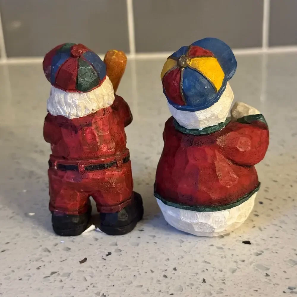 Y2K Vintage Sports Santa Frosty Baseball Christmas Figurines Bat Cap Uniform